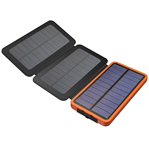 Solar Power Bank, X-DRAGON Solar Charger with Foldable Solar Panel Power Bank 10000mAh Portable Rugged Shockproof Dual USB Solar Battery Charger for iPhone, Samsung Galaxy ipad and More-Orange