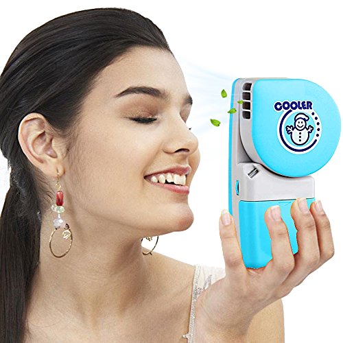 LUCKSTAR Handheld Cooler Fan - Small Fan Mini-Air Conditioner Speed Adjustable Summer Cooler Fan With Water Bottle Powered by Batteries or USB Cable for Home / Office / Travel / Outdoor (Blue) - Thumbnail 6