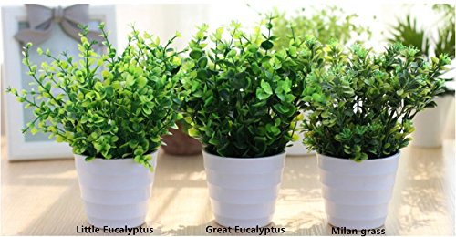 XICHEN 3 suit Artificial Potted Simulation plant potted indoor green plant small bonsai pastoral living room office display simulation flower (White) - Thumbnail 6