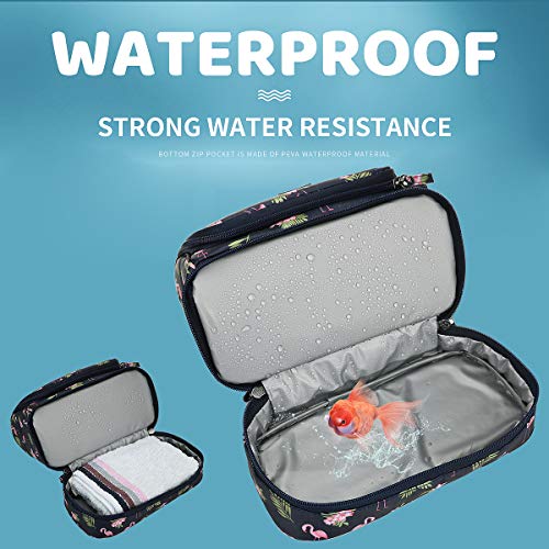 Hanging Toiletry Bag for Men Women, Japoece Portable Waterproof Travel Toiletry Cosmetic Bathroom Shower Bags with Metal Hook Double Layer Large Capacity Durable(Navy Blue-Flamingo) 6 Hanging Toiletry Bag for Men Women, Japoece Portable Waterproof Travel Toiletry Cosmetic Bathroom Shower Bags with Metal Hook Double Layer Large Capacity Durable(Navy Blue-Flamingo)