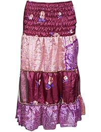 Women's Convertible Strapless Dress Skirt Sari Colorful Tiered Dresses S/M