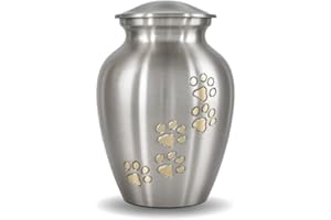 Best Friend Services Pet Urn - Ottillie Paws Legacy Memorial Pet Cremation Urns for Dogs and Cats Ashes Hand Carved Brass Memory Keepsake Urn (Pewter, Vertical, Brass, Medium)