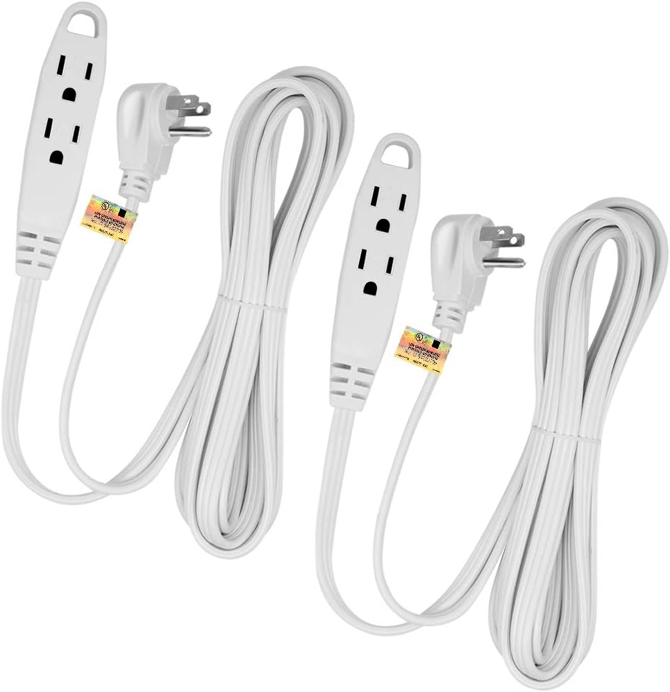 Kasonic 12-Feet 3 Outlet Extension Cord 2 Pack - Triple Wire Grounded Multi Outlet; UL Listed 16/3 SPT-3; 13 Amp - 125V - 1625 Watts (White): Home Audio & Theater