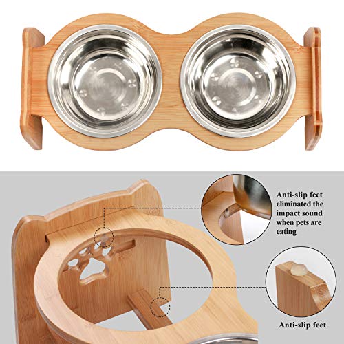 XZONE PET Elevated Dog Bowls for Cats and Dogs, Adjustable Bamboo