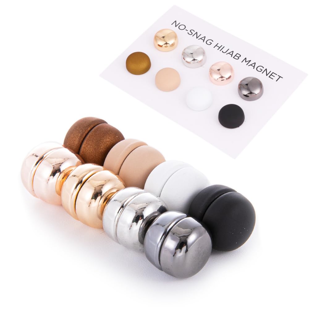 Bmeigo 8PCS Hijab Magnets for Women Muslim - Hijab Pins Extra Strong Magnetic Clips Multicoloured Clothing Pinless Brooch for Loose Scarf Clothes Multipurpose (Matte/Glossy)