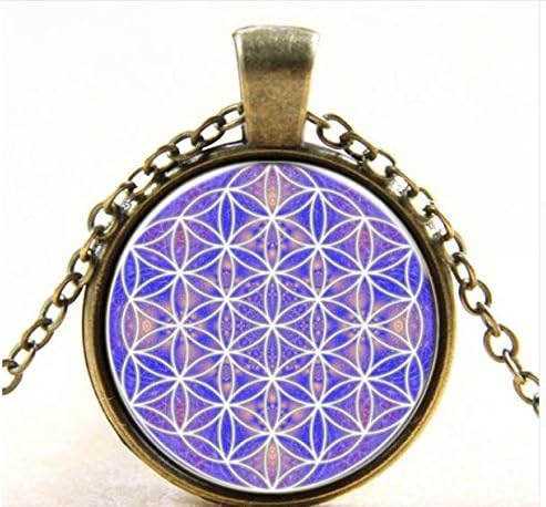 Purple Flower of Life Necklace Om Yoga Chakra Pendant Mandala Necklace Fashion Glass Dome Jewelry Sacred Geometry Women (1)