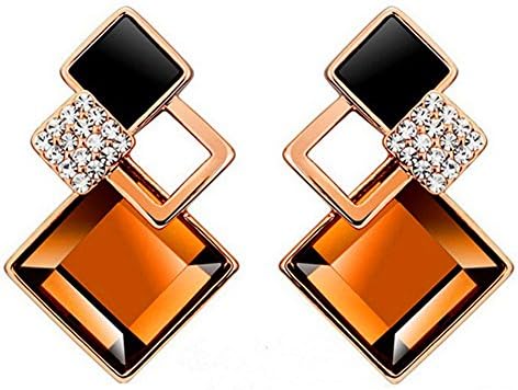 FLANCO Women Diamond - Shaped Stud Earrings Square Multi - Layer Characteristics Of Jewelry(C1)