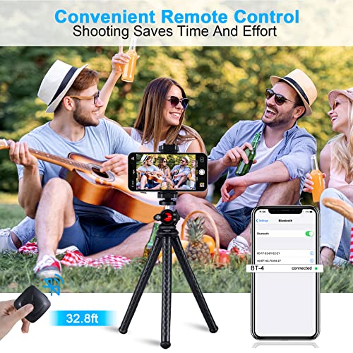 Flexible Tripod - Phone Tripod, Portable & Sturdy Adjustable Tripod w/Wireless Remote, Cell Phone Tripod Easy to Adjust 360° Ball Head, Mini Tripod can Load 6.6lbs, Stands for Phone, Camera, Recorder