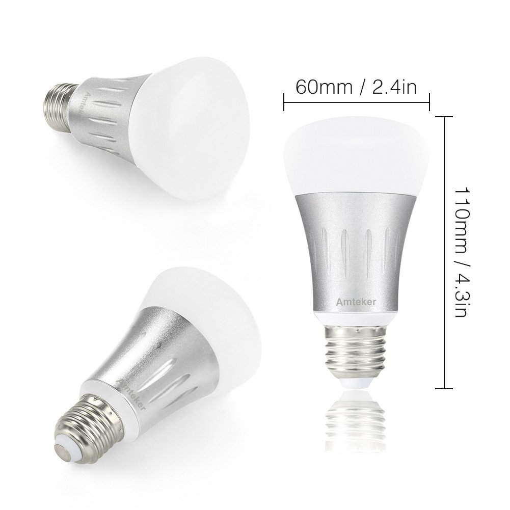 Amteker WiFi Smart Bulb - 7W RGBW Dimmable LED Bulb E27 Works with Alexa Echo, 60W Equivalent, Remote Control by Smartphone IOS & Android