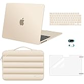 MOSISO Compatible with MacBook Air 13 inch Case 2026 2025 2024 2023 2022 M4 A3240 M3 A3113 M2 A2681, Hard Case&Puffy Bag&Keyboard Cover&Webcam Cover&ScreenFilm for MacBook Air 13.6 Case, Starlight