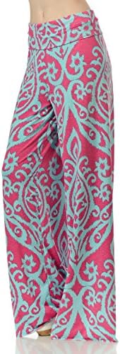 Junky Closet Women's Casual Bohemian Damask Palazzo Pants (Small, Fuchsia Aqua)