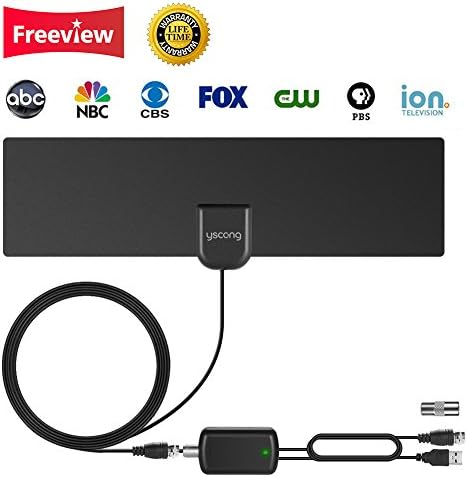 Updated 2018 Version TV Antenna, Indoor Digital HDTV Antenna Amplified 80 Mile Range 4K HD VHF UHF Freeview for Life Local Channels Broadcast for All Types of Home Smart Television - Never Pay Fees
