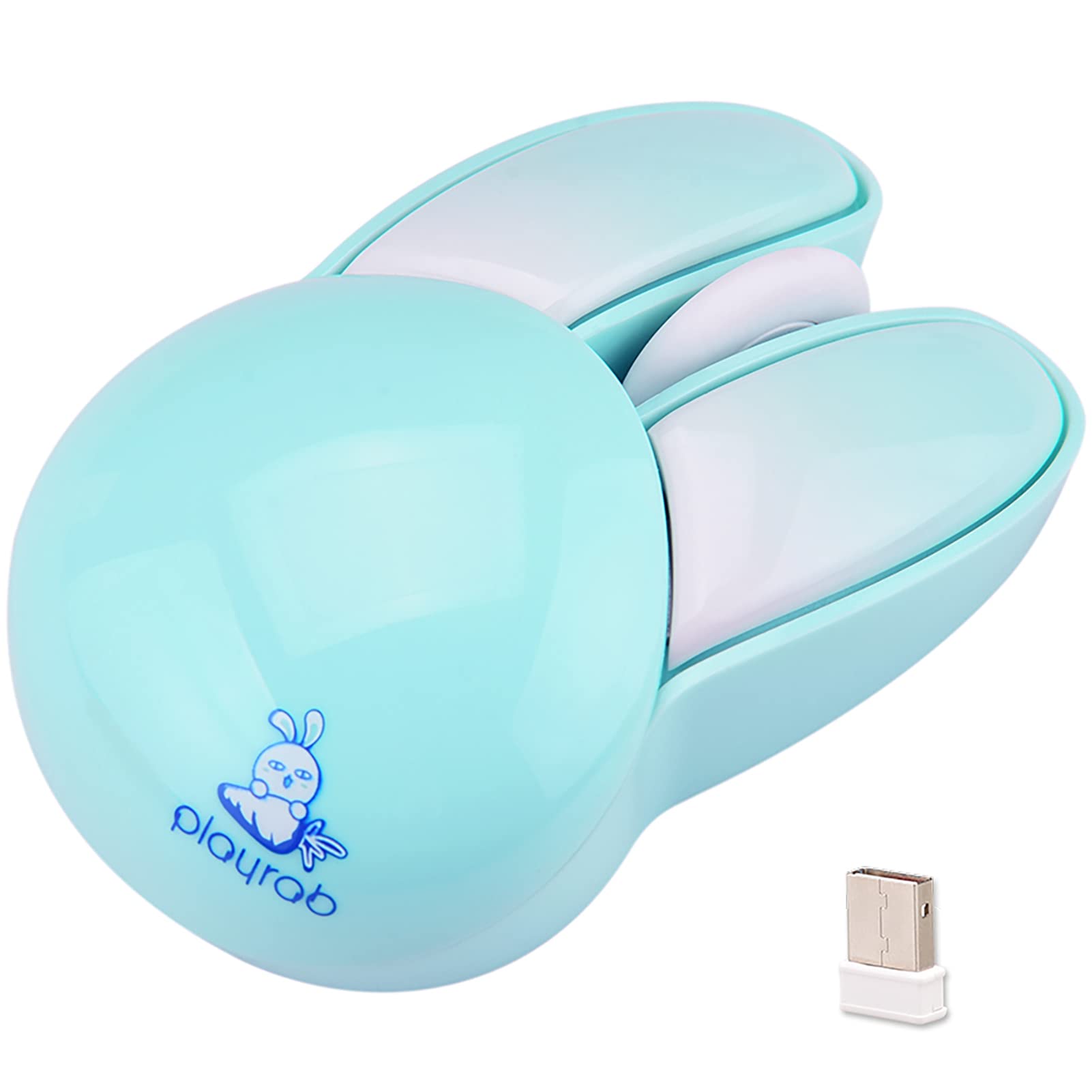 Lomiluskr Cute Bunny Wireless Mouse, Lightweight Soundless Mice, 2.4G Wireless Mice, Candy Colors, Kawaii Rabbit Mouse for Girls and Kids (Blue Bunny)