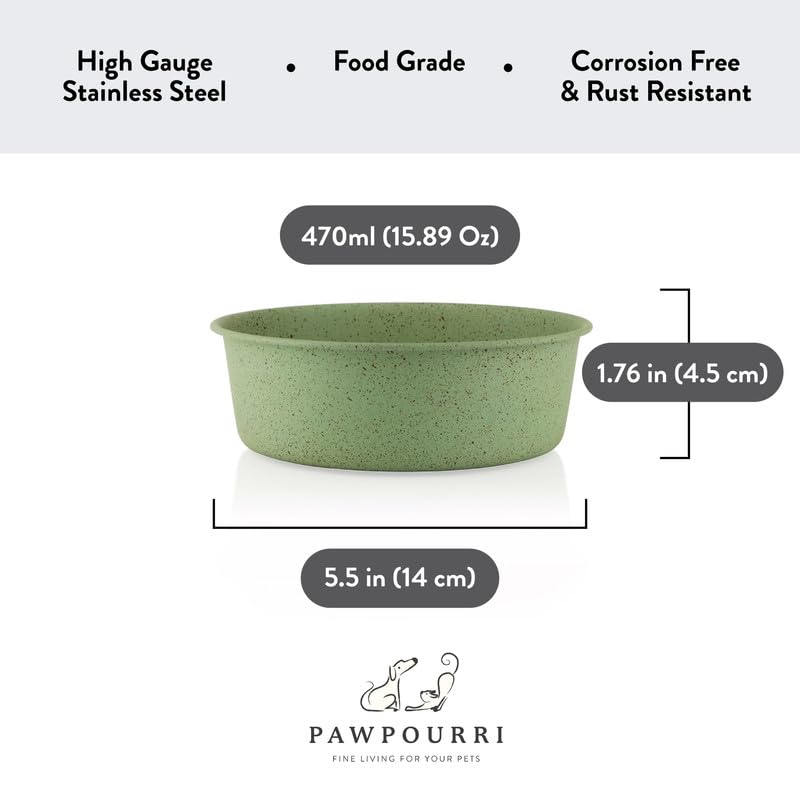 Pawpourri Dog Bowls Stainless Steel Anti-Skid Dog Food Bowl & Water Bowl, Speckle Design Pet Feeder for Puppy and Small Dogs, Durable & Easy Clean Feeding Bowl (Green, 470 ML)