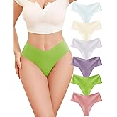 Derisaly Womens Seamless Thongs Invisible V-waisted Underwear No Show Panties Stretch Thong for Workout/Yoga/Everyday 6Pack