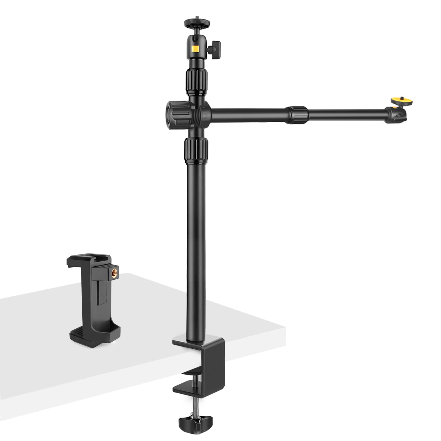 Photo 1 of HEMMOTOP Camera Desk Mount, 14"-32.7" Adjustable Overhead Tripod for Camera with Table C-Clamp, Phone Arm Stand with Table C-Clamp and 2 Ball Heads for Live Streaming, Photo Video Shooting -OS03