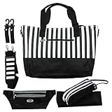 Diaper Bag Messenger with Changing Pad, Bottle Holders, Travel Money Belt, Stroller Clips, Color Black