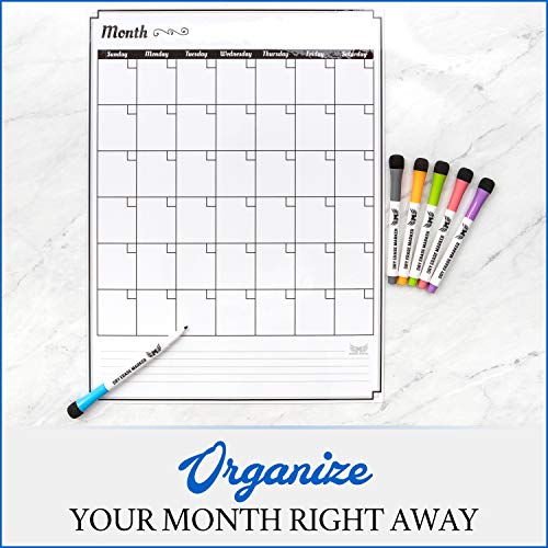 Dry Erase Monthly Calendar Set - Large Magnetic White Board & Grocery List Organizer for Kitchen Refrigerator (Vertical)