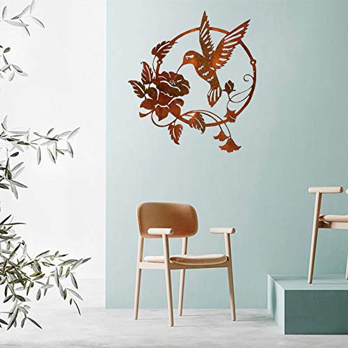 wSelio Metal Hummingbird Flower Wall Art Decor, Inspirational Wall Decor Sculpture Hanging Indoor Outdoor for Home, Bedroom, Living Room, Office, Garden (A-25x25cm)