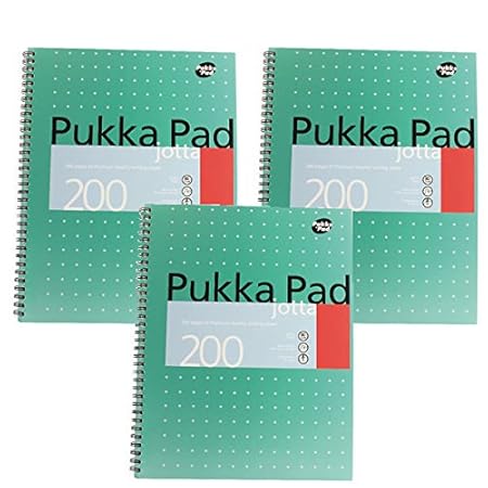 Pukka Pad Jotta Notizbuch spiralgebunden 80 g/m² liniert mit Rand Vierfachlochung 200 Seiten A4 3 Stück
