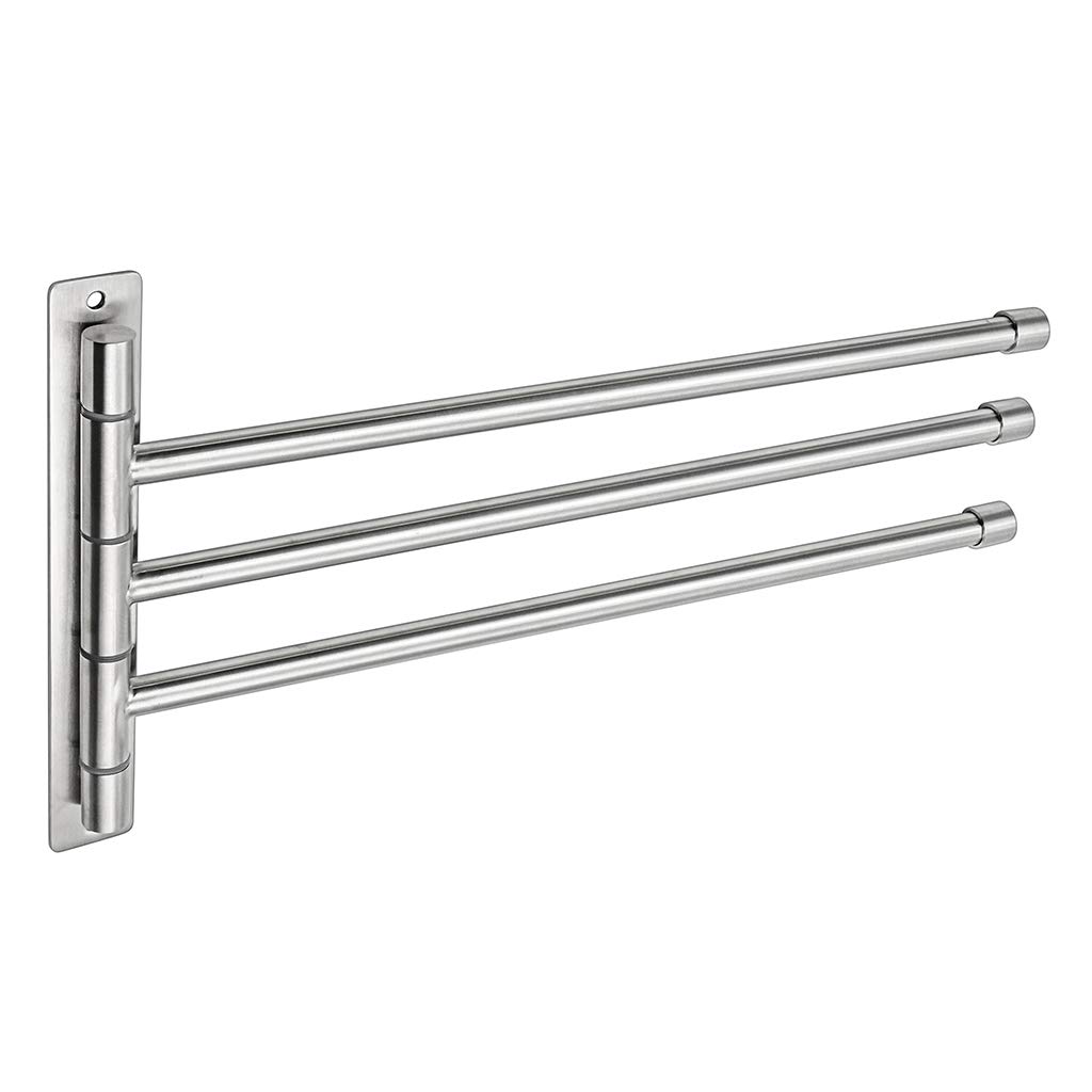 BTSKY™ New Wall-Mounted Stainless Steel Bathroom Kitchen Towel Rack Holder with Extra Long 3 Bars Swivel Bars