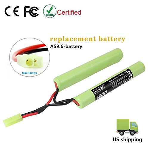 VANON 1600mAh 9.6V, NiMH Butterfly Battery for airsoft guns, AEG / NunChuck Battery with Mini Tamiya Connector (1-Pack)