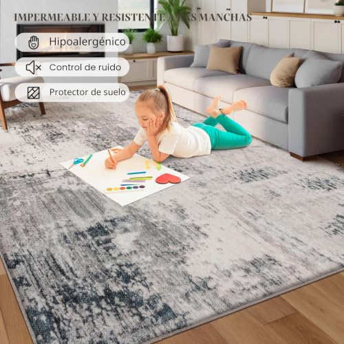 Calore Carpet Living Room Modern Short Hair Large Soft Non-Slip Bedroom Rugs (Grey-Multi, 160 x 200 cm)