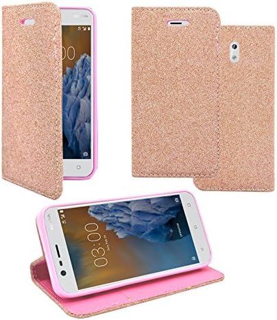 Nokia 3 Glitter Rose Gold Design Pu Leather Book Flip Case Cover