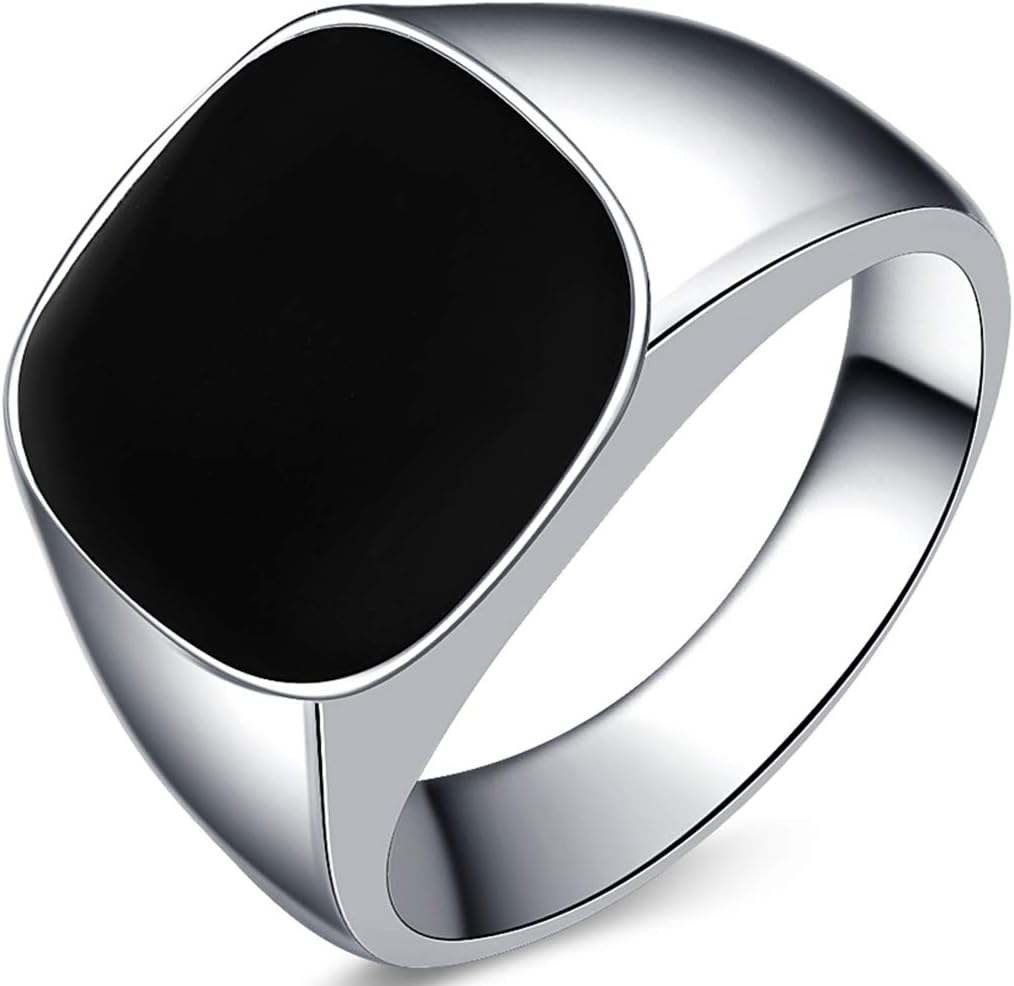 Kingray Jewelry Stainless Steel Classic Simple Plain Black Enamel Signet Pinky Ring Size 4-16