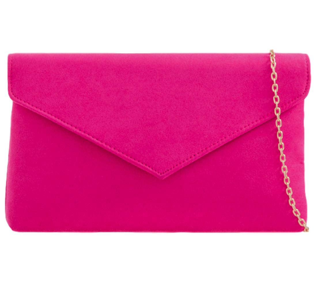 Purple Possum® Clutch Bag Ladies Faux Suede Evening Bag Shoulder Bag Prom Wedding Handbag (Pink)