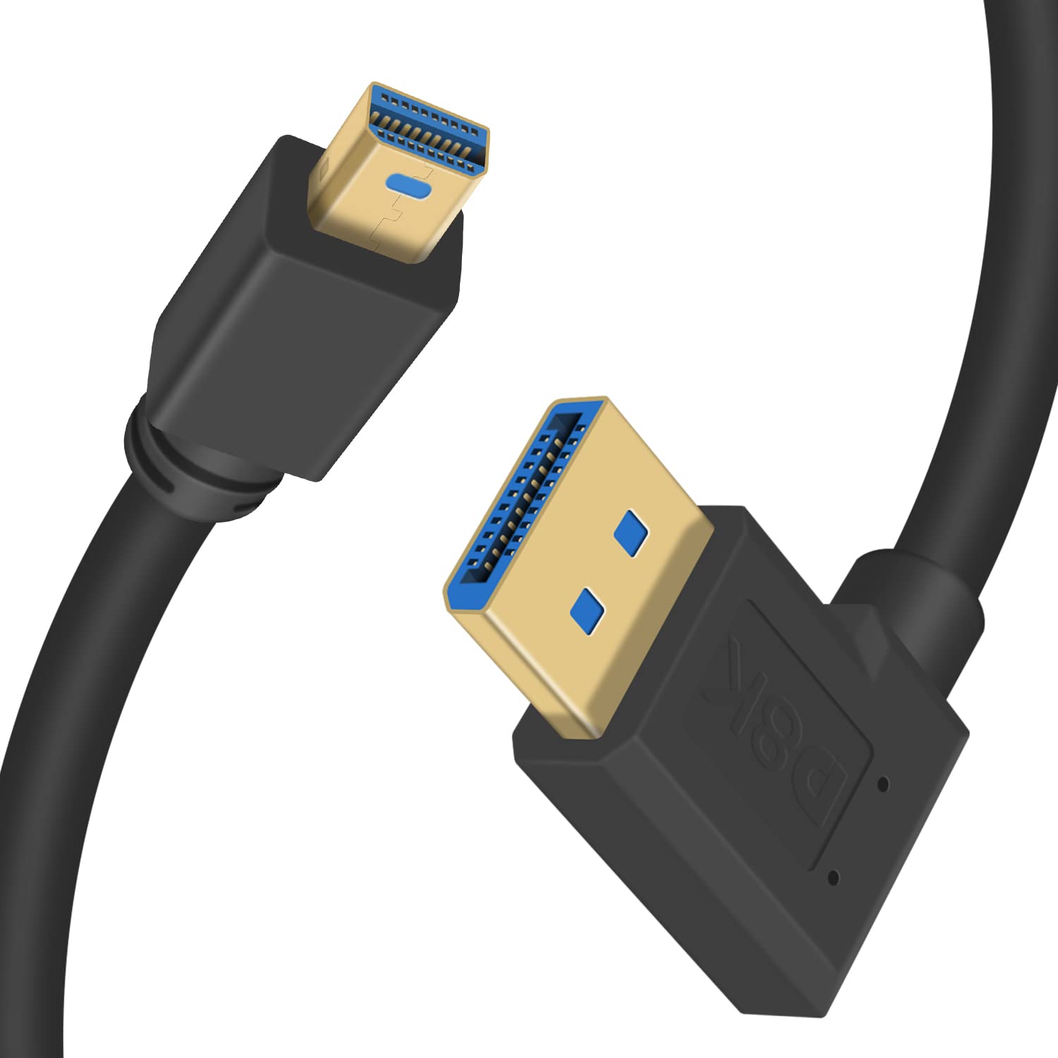 Duttek Mini Displayport to Displayport 1.4a Cable, 8K@60Hz Mini Displayport Male to Displayport Male Right Angle Adapter Cable Bi-Directional Transmission Displayport to Mini Displayport Cable (0.3M)