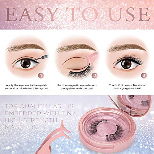 BONNIESTORE Magnetic Eyeliner With Magnetic Eyelashes, False Eyelash Applicator, No Glue 3D Reusable Magnetic False Eyelashes, Easier To Use, Even For Beginners