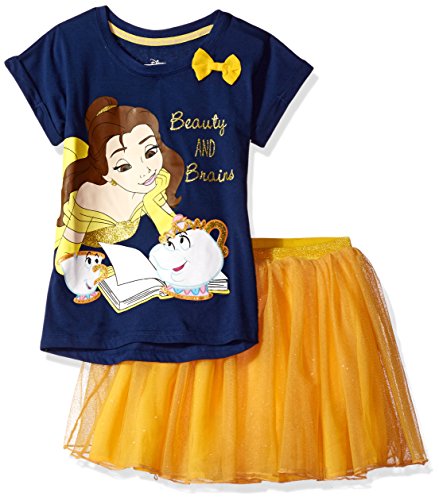 Disney Toddler Girls' Beauty and the Beast Belle 2-Piece Skirt Set, Navy, 5-6