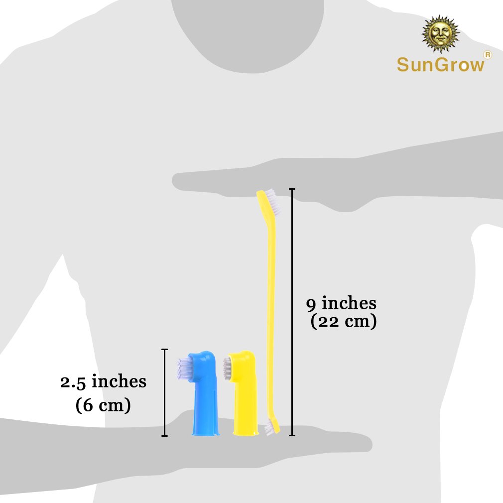 3 pcs Dog Toothbrush Set -- Dual-headed brush for better dental care - 2 Bonus Finger Brushes included - Removes plaque, freshens dog's breath - Vet & Pet Groomer Recommended - Use with Dog Toothpaste