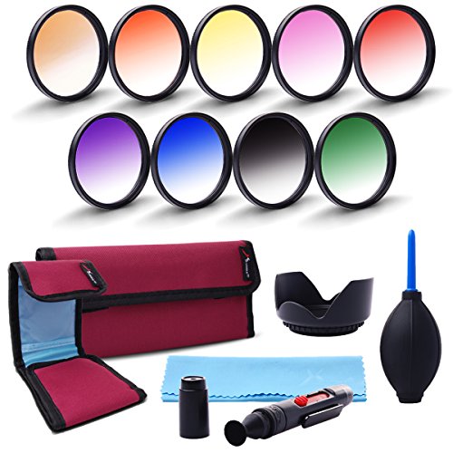 XCSOURCE 58mm 9pcs Graduated Color Filter Kit Orange Blue Grey Red Green Purple Pink Yellow Brown For Canon EOS 650D 50D 40D 400D 450D Rebel T1i T2i T3i 600D 550D LF498