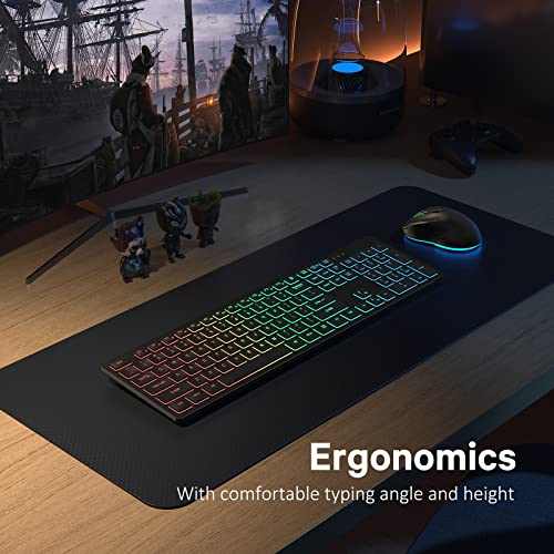 Earto Wireless Keyboard and Mouse, Rainbow Backlit Keyboard, Jiggler