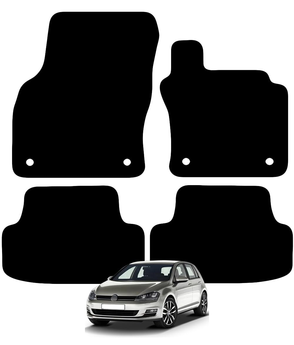 Carsio Carpet Car Mats For Volkswagen Golf MK7 2012 2017 4 Piece Set with 4 Clips Tailored Fit Floor Mat Complete Accessory Black Custom Fitted - All Weather, Anti-Slip Backing & Black Trim