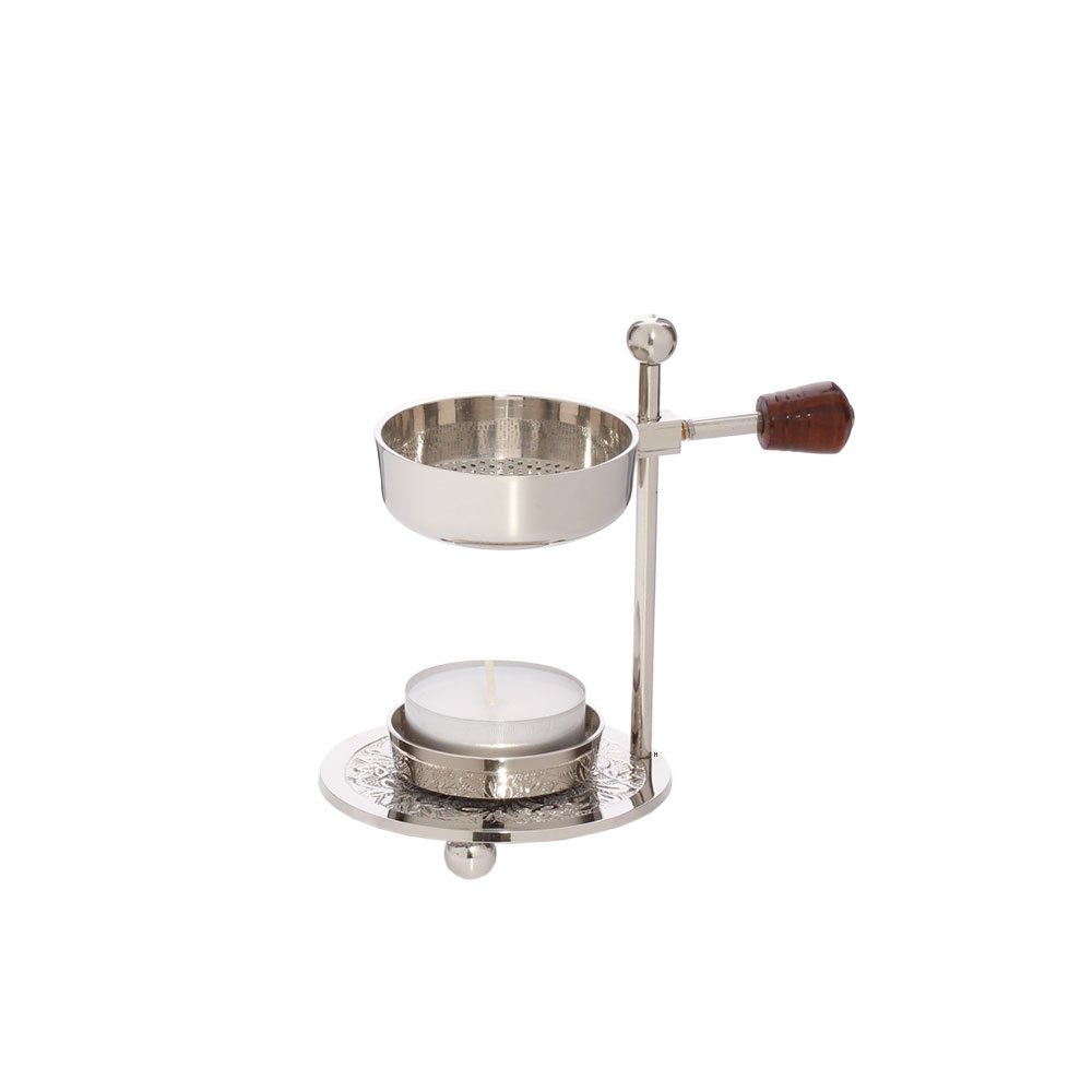 NKlaus 2x Adjustable Incense Burner Brass Wooden Handle Nickel Plated Incense Burner 40414