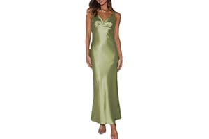 VUBIYA Womens Elegant Satin V Neck Backless Sleeveless Maxi Dress Silk Tie Low Back Formal Cocktail Dresses Wedding Guest