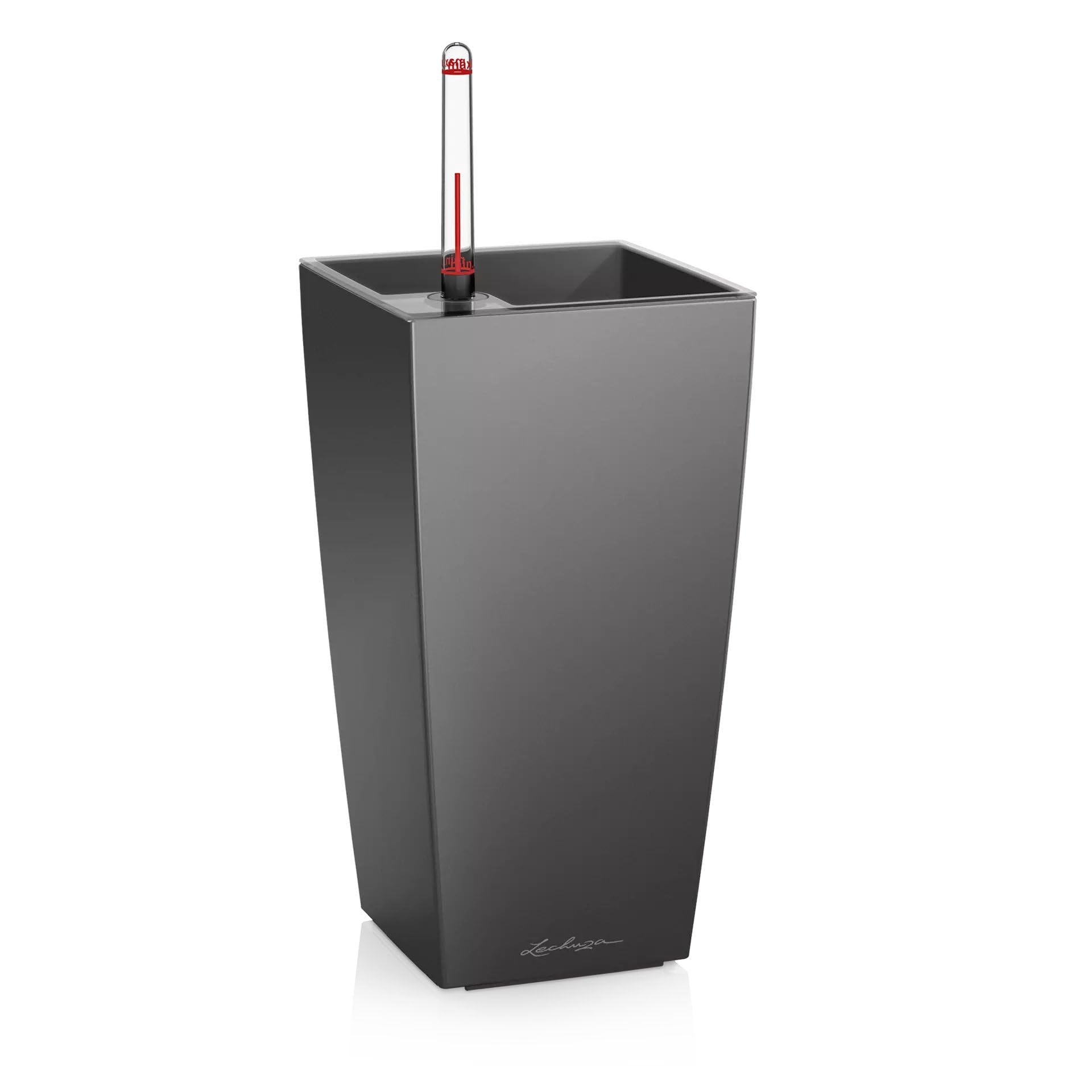 LECHUZA MINI CUBI Self Watering Planter Small Plastic Indoor Plant Pot without Drainage Hole H18 L9 W9 cm Charcoal Metallic