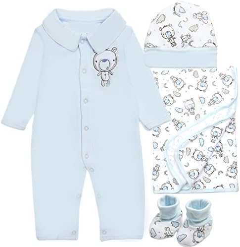 Siteluoyi Infant Baby Boy Bear Rompers Bodysuits Cotton Long Sleeve Lovely Onesies Gift Set 4pcs 0-3M