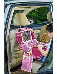 Premium Kids Play bandeja organizador de asiento de coche bolsa de mensajero Tablet Visor 4 en 1 estación de actividad de viaje hecha de nailon resistente al agua con portavasos y bolsillos adicionales   por travelme, Rosado
