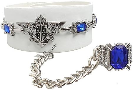 VNFNMI Punk Cosplay Anime Kuroshitsuji Fashion Eagle Mark Bracelet Sapphire Ring Charms Bangle Ring(White)