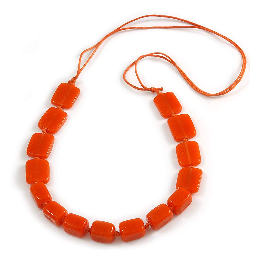 Avalaya Orange Square Ceramic Bead Cotton Cord Necklace - 90cm Long
