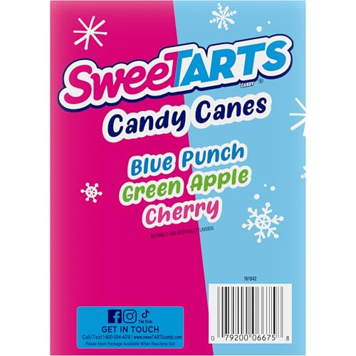 SWEETARTS HOLIDAY CANDY CANES, 12CT BOX – INDIVIDUALLY WRAPPED HOLIDAY CLASSIC, PERFECT FOR STOCKING STUFFERS, HOLIDAY GIFTING AND DECORATING