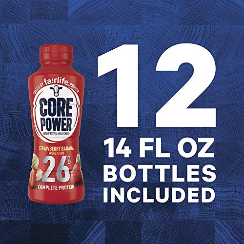 Core Power by Fairlife High Protein, 26g Protein, Milk Shake, 14 oz (Pack of 12) (Strawberry Banana)