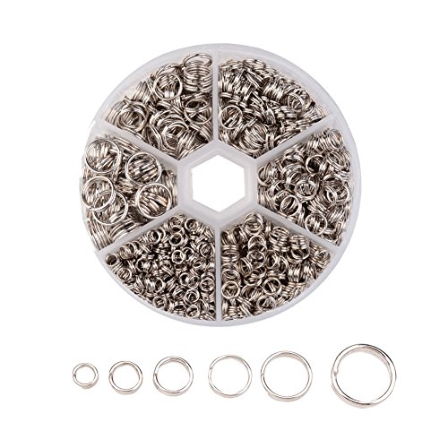 Pandahall 1 Box Iron Split Rings Double Loop Round Jump Rings for Jewelry Makings 4mm/5mm/6mm/7mm/8mm/10mm Platinum