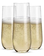 24 Stemless Plastic Champagne Flutes - 9 Oz Plastic Champagne Glasses | Clear Plastic Unbreakable | Toasting Glasses | Shatterproof | Disposable | Reusable Perfect For Wedding Or Party