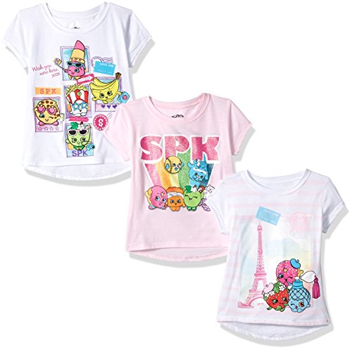 Shopkins Little Girls' Multi-Pack Tees, 3 Pack Heather Lightpink/White, 5/6