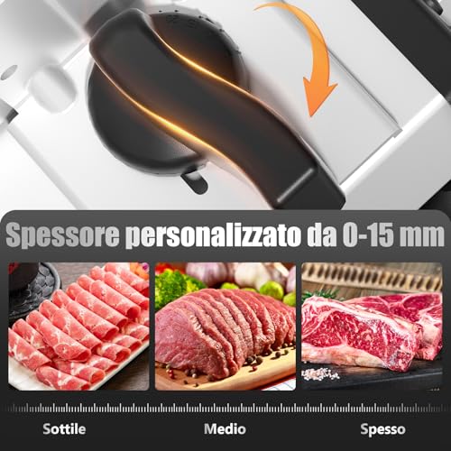 YASHE Electric Slicer for Home with Silent DC Motor, Professional Slicer for Ham, 200 W, 19 cm Double Stainless Steel Blades, Adjustable Thickness 0-15 mm for Meat Cheese Bread